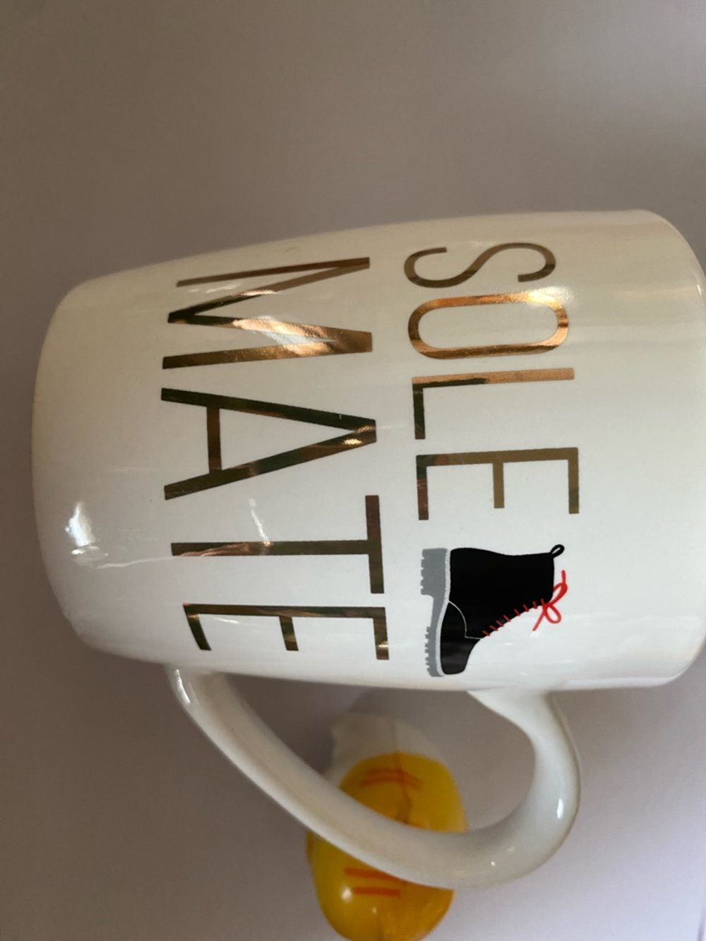 American Atelier Sole Mate Coffee Mug Black Boot Red Laces Valentine's Day